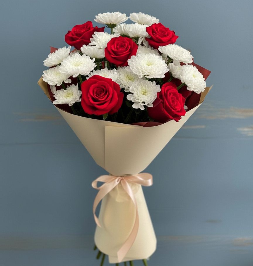 Букет цветов из: Розы и Хризантемы в Рахманово