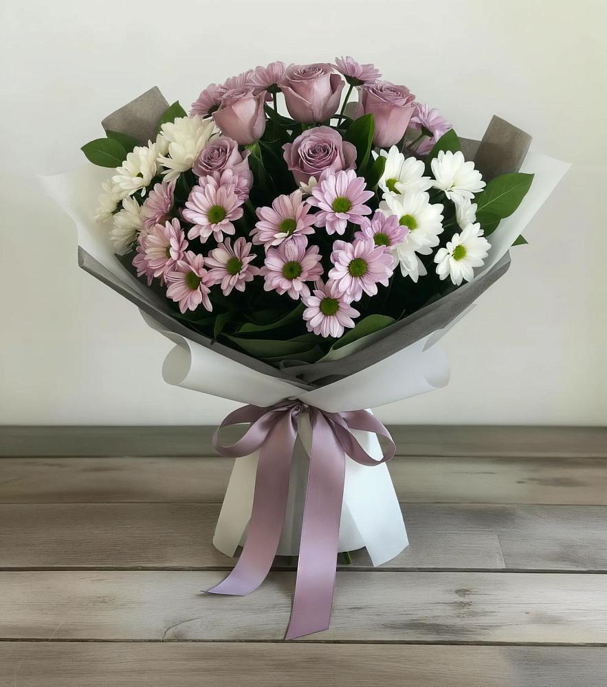 Букет цветов из: Хризантемы и Розы в Рахманово