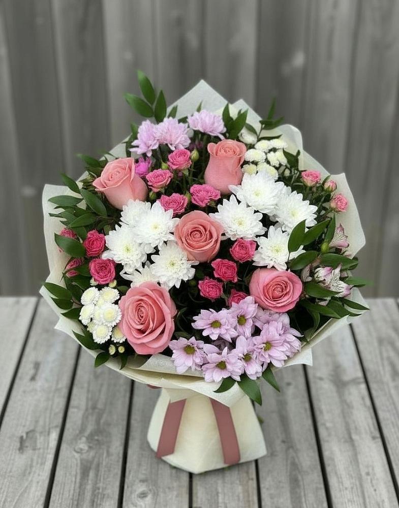 Букет цветов из: Альстромерии, Гвоздики, Розы и Хризантемы в Рахманово