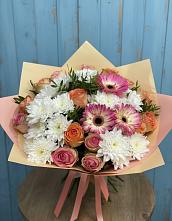 Букет цветов из:  Розы, Герберы и Хризантемы в Рахманово