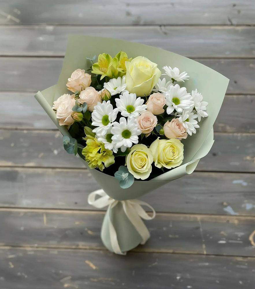 Букет цветов из: Альстромерии, Розы и Хризантемы в Рахманово