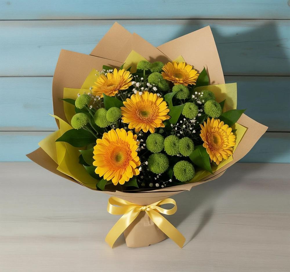 Букет цветов из: Герберы и Хризантемы в Рахманово