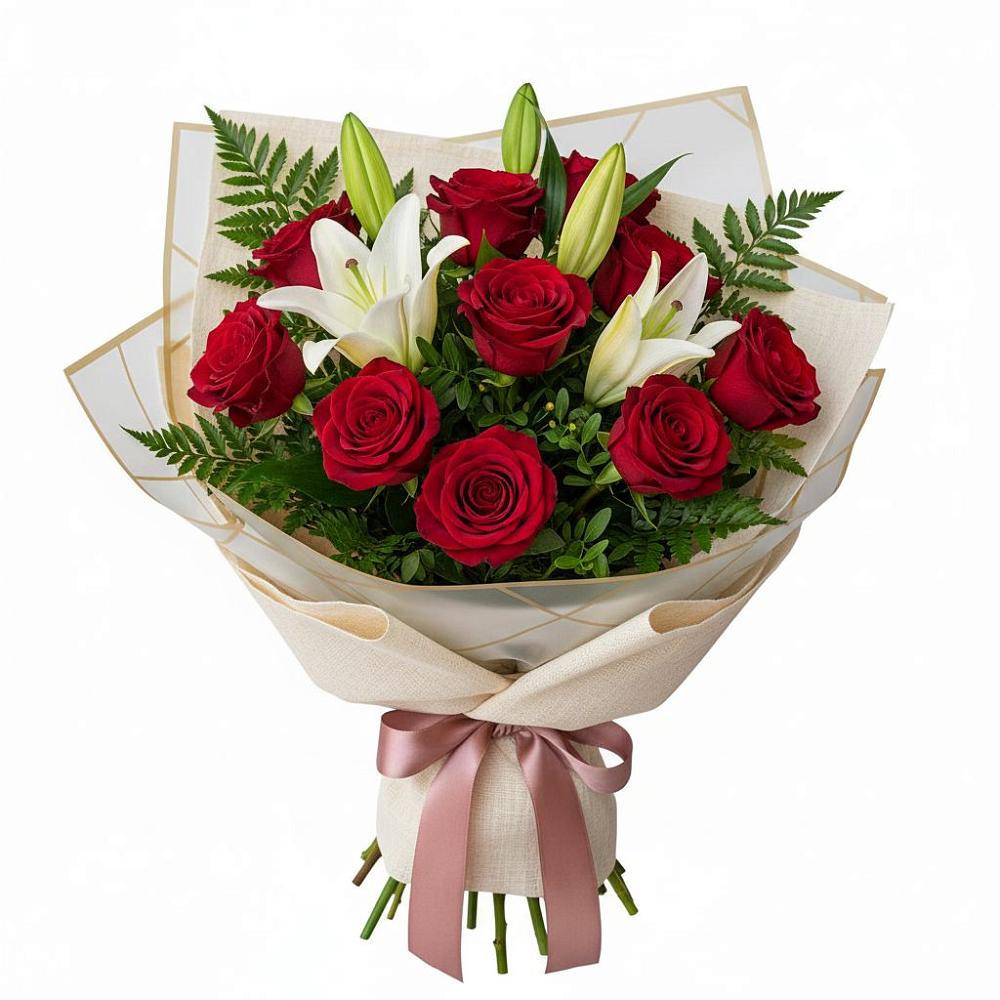 Букет цветов из: Лилии и Розы в Рахманово