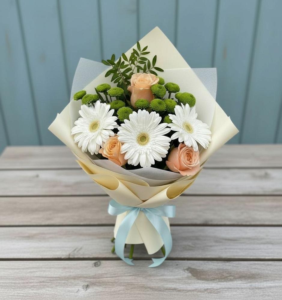 Букет цветов из: Герберы, Розы и Хризантемы в Рахманово