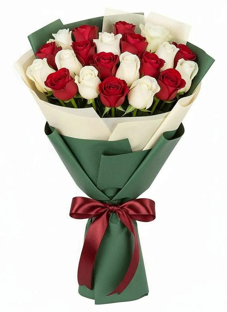 Букет Микс из красных и белых роз в Рахманово
