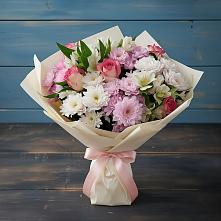 Букет цветов из:  Хризантемы, Альстромерии и Розы в Рахманово