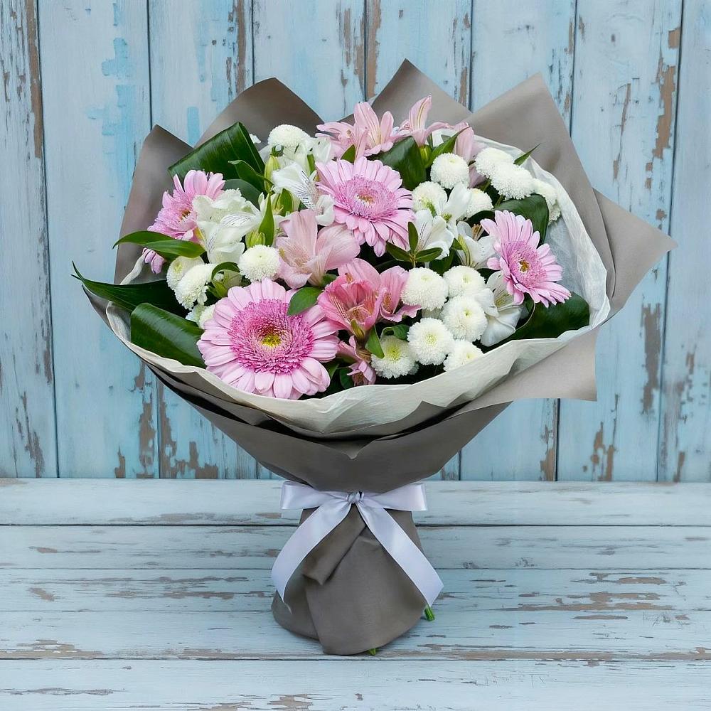Букет цветов из: Герберы, Альстромерии и Хризантемы в Рахманово