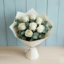 Букет Белые розы в Эвкалипте в Рахманово