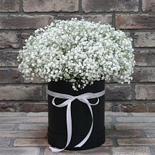 Цветочная композиция из Гипсофила в шляпной коробке в Рахманово