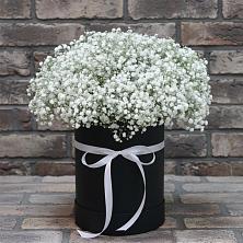 Цветочная композиция из Гипсофила в шляпной коробке в Рахманово